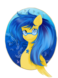 Size: 888x1200 | Tagged: safe, artist:silversthreads, oc, oc only, oc:soundful symphony, species:pegasus, species:pony, bust, glasses, portrait, simple background, solo, transparent background