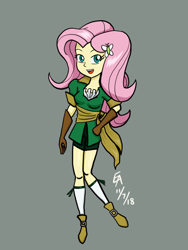 Size: 900x1200 | Tagged: safe, artist:mayorlight, character:fluttershy, my little pony:equestria girls, castlevania: symphony of the night, clothing, cosplay, costume, digital art, female, gray background, maria renard, open mouth, simple background, solo