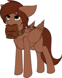 Size: 1096x1385 | Tagged: safe, artist:crash9902, rcf community, oc, oc only, oc:ritter, species:pegasus, species:pony, blank flank, chocolate, choker, floppy ears, food, mouth hold, simple background, solo, white background