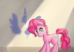 Size: 1808x1281 | Tagged: safe, artist:brok-enwings, character:pinkie pie, species:earth pony, species:pony, cute, female, looking at you, looking sideways, mare, solo, standing