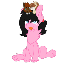 Size: 1200x1200 | Tagged: safe, artist:moonlightdisney5, oc, oc:maple festival, oc:moonlight, oc:summer days, species:earth pony, species:pony, 2019 community collab, derpibooru community collaboration, blep, chest fluff, doll, fluffy, silly, simple background, solo, tongue out, toy, transparent background