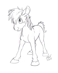 Size: 669x832 | Tagged: safe, artist:carnivorouscaribou, character:big mcintosh, species:earth pony, species:pony, colt, cute, male, monochrome, solo, younger