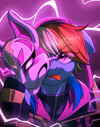 Size: 1145x1454 | Tagged: safe, artist:redchetgreen, character:rainbow dash, species:pegasus, species:pony, blep, clothing, female, fortnite, hoof hold, kitsune mask, mare, mask, solo, tongue out