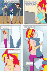 Size: 1000x1500 | Tagged: safe, artist:deltalima, character:sunset shimmer, ship:suntrix, my little pony:equestria girls, abrupt ending, alternate hairstyle, breasts, comic, crying, dialogue, female, kissing, lesbian, magic show, pregnancy test, pregnant, shipping, tears of joy