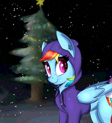 Size: 1303x1431 | Tagged: safe, artist:brok-enwings, character:rainbow dash, species:pony, clothing, female, hoodie, mare, snow, solo
