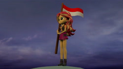 Size: 4096x2304 | Tagged: safe, artist:aryatheeditor, character:sunset shimmer, g4, my little pony: equestria girls, my little pony:equestria girls, 3d, boots, clothing, female, flag, geode of empathy, high heel boots, indonesia, jacket, magical geodes, miniskirt, shoes, skirt, solo, source filmmaker