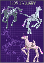 Size: 1024x1467 | Tagged: safe, artist:wangkingfun, character:twilight sparkle, character:twilight sparkle (alicorn), species:alicorn, species:pony, 3d, autocad, female, machine, mecha, robot, robot pony, roboticization, twibot, wangs