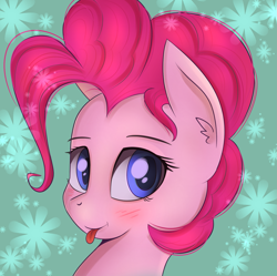 Size: 1533x1526 | Tagged: safe, artist:brok-enwings, character:pinkie pie, species:earth pony, species:pony, female, mare, smiling, solo, tongue out