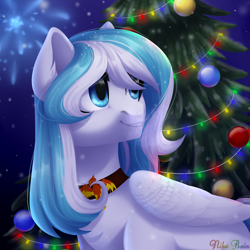 Size: 3000x3000 | Tagged: safe, artist:nika-rain, oc, oc only, species:pony, christmas, christmas tree, commission, fireworks, holiday, new year, solo, tree