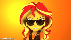 Size: 4096x2304 | Tagged: safe, artist:aryatheeditor, character:sunset shimmer, g4, my little pony: equestria girls, my little pony:equestria girls, 3d, deal with it, geode of empathy, glasses, magical geodes, smugset shimmer, sunshine shimmer