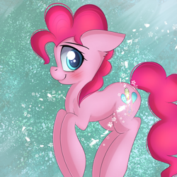 Size: 1158x1157 | Tagged: safe, artist:brok-enwings, character:pinkie pie, species:earth pony, species:pony, blushing, female, floppy ears, mare, smiling, solo