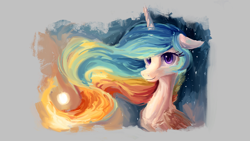 Size: 1820x1024 | Tagged: safe, artist:plainoasis, character:princess celestia, species:alicorn, species:pony, female, floppy ears, mare, painting, smiling, solo