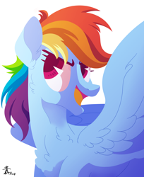 Size: 2970x3635 | Tagged: safe, artist:yaaaco, character:rainbow dash, species:pegasus, species:pony, chest fluff, female, mare, open mouth, simple background, solo, white background