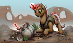 Size: 1000x596 | Tagged: safe, artist:blindcoyote, species:pony, species:unicorn, archaeology, pot, solo