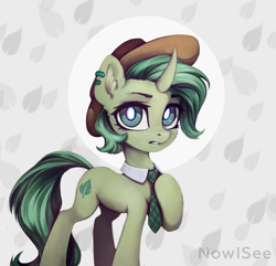 Size: 2161x2086 | Tagged: safe, artist:inowiseei, oc, oc only, oc:peppermint, species:pony, species:unicorn, clothing, female, hat, mare, necktie, solo
