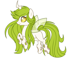 Size: 3000x2500 | Tagged: safe, artist:crystal-tranquility, oc, oc:melody swiftsong, species:changeling, albino changeling, female, green changeling, solo, white changeling