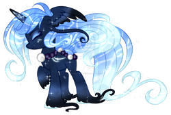Size: 1600x1073 | Tagged: safe, artist:crystal-tranquility, oc, oc:iridescent cascade, deviantart watermark, female, obtrusive watermark, original species, pond pony, simple background, solo, transparent background, watermark, wing ears