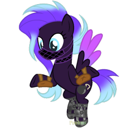 Size: 1000x1000 | Tagged: safe, artist:ponkus, base used, edit, oc, oc only, oc:rad blast, species:pegasus, species:pony, fallout equestria, choker, colored wings, face mask, female, knee pads, mare, power hoof, solo