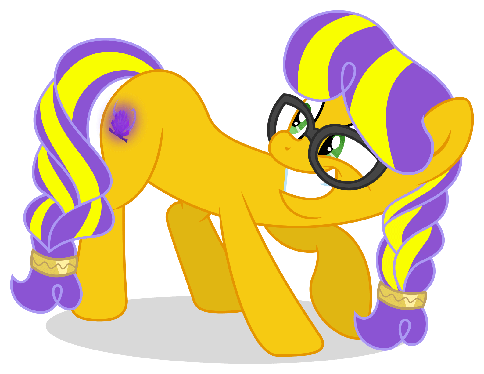 Size: 1587x1225 | Tagged: safe, artist:limedreaming, oc, oc only, oc:sunrise glisten, species:pony, animated, art trade, cutie mark, female, glasses, glowing cutie mark, happy, looking back, mare, simple background, smiley face, smiling, transparent background
