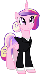 Size: 604x1099 | Tagged: safe, artist:totallynotabronyfim, derpibooru original, character:princess cadance, species:alicorn, species:pony, alternate hairstyle, clothing, female, smiling, solo, suit