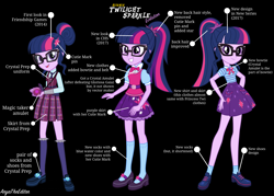 Size: 3314x2367 | Tagged: safe, artist:aryatheeditor, character:twilight sparkle, character:twilight sparkle (scitwi), species:eqg human, equestria girls:friendship games, g4, my little pony: equestria girls, my little pony:equestria girls, spoiler:eqg specials, amulet, belt, bow tie, clothing, crystal prep academy uniform, cutie mark, elements of harmony, evolution, geode of telekinesis, glasses, grin, hair bun, jewelry, magic, magical geodes, mary janes, pleated skirt, ponytail, preview, school uniform, shoes, skirt, smiley face, smiling, socks