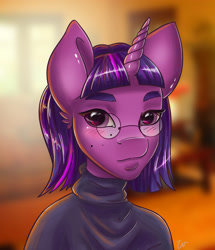 Size: 3281x3813 | Tagged: safe, artist:pitchyy, character:twilight sparkle, species:anthro, species:pony, clothing, female, glasses, mare, solo, sweater, turtleneck
