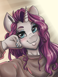 Size: 3435x4534 | Tagged: safe, artist:pitchyy, character:rarity, species:anthro, clothing, female, selfie, smiling, solo