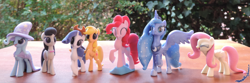 Size: 4896x1632 | Tagged: safe, artist:deathpwny, character:applejack, character:fluttershy, character:octavia melody, character:pinkie pie, character:princess luna, character:rarity, character:trixie, species:pony, ship:rarijack, 3d print, female, irl, lesbian, photo, shipping