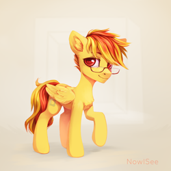 Size: 1500x1500 | Tagged: safe, artist:inowiseei, oc, oc:anonymous sandwich, species:pegasus, species:pony, floppy ears, glasses, looking at you, shadow, simple background, solo, white background