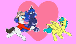 Size: 1280x744 | Tagged: safe, artist:moonlightfan, character:princess luna, oc, oc:flashtruth, oc:light heart, species:alicorn, species:pony, alicorn oc, light heart, niclove