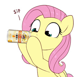 Size: 1033x1071 | Tagged: safe, artist:moozua, edit, character:fluttershy, species:pegasus, species:pony, alcohol, beer, drinking, female, kirin beer, kirin ichiban, mare, simple background, sipping, solo