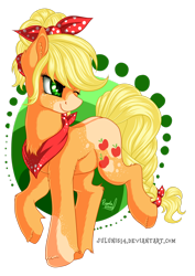 Size: 1920x2716 | Tagged: safe, artist:julunis14, character:applejack, species:pony, accessories, accessory, alternate hairstyle, bandana, braid, butt freckles, female, freckles, hair up, handkerchief, markings, neckerchief, one eye closed, simple background, solo, splotches, transparent background, wink