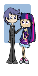 Size: 314x616 | Tagged: safe, artist:obeliskgirljohanny, character:comet tail, character:twilight sparkle, species:human, ship:cometlight, female, full body, humanized, male, shipping, straight