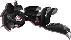Size: 1165x661 | Tagged: safe, artist:brok-enwings, oc, oc only, oc:dog whisperer, species:pony, species:unicorn, black mane, looking at you, male, on back, simple background, solo, stallion, transparent background, unshorn fetlocks