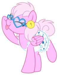Size: 1111x1396 | Tagged: safe, artist:crystal-tranquility, oc, oc:bloom, species:pegasus, species:pony, clothing, dress, female, glasses, mare, one eye closed, solo, tongue out, wink