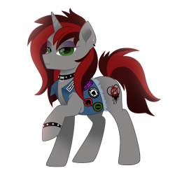 Size: 5000x5000 | Tagged: safe, artist:lostinthetrees, oc, oc:genre savvy, species:pony, species:unicorn, anarchy, black sabbath, clothing, collar, female, heavy metal, mare, motorhead, nine inch nails, queens of the stone age, simple background, solo, transparent background, type o negative, vest, wristband