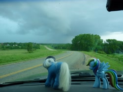Size: 3648x2736 | Tagged: safe, artist:lonewolf3878, character:rainbow dash, species:pony, brushable, funko, photo, road, thunderstorm, tornado (g1), toy, vehicle