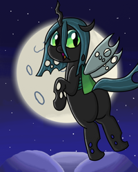 Size: 2400x3000 | Tagged: safe, artist:saburodaimando, character:queen chrysalis, species:changeling, bugbutt, butt, changeling queen, cute, cutealis, cutie, female, filly, filly queen chrysalis, flying, imminent heart attack, moon, night, nymph, plot, younger