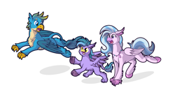 Size: 4800x2469 | Tagged: safe, artist:moonlightfan, character:gallus, character:silverstream, oc, parent:gallus, parent:silverstream, parents:gallstream, species:classical hippogriff, species:griffon, species:hippogriff, species:pony, ship:gallstream, female, hippogriffon, hybrid, interspecies offspring, male, next generation, offspring, older gallus, older silverstream, shipping, straight