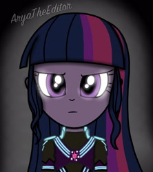 Size: 1920x2160 | Tagged: safe, artist:aryatheeditor, character:twilight sparkle, character:twilight sparkle (scitwi), species:eqg human, my little pony:equestria girls, angry, badass, dark, element of magic, elements of harmony, female, geode of telekinesis, glowing cutie mark, glowing eyes, magic, magical geodes, marvel, solo, valkyrie