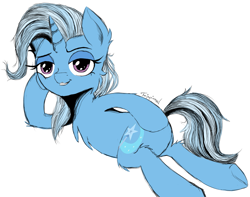 Size: 1269x1000 | Tagged: safe, artist:fajnyziomal, character:trixie, species:pony, species:unicorn, episode:on the road to friendship, butt touch, draw me like one of your french girls, female, hoof on butt, scene interpretation, solo