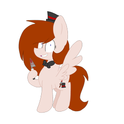 Size: 1378x1378 | Tagged: safe, artist:circuspaparazzi5678, oc, species:pegasus, species:pony, bow tie, brianna rex, clothing, element of insanity, element of insanity oc, hat, knife, magic wand, magician