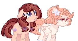 Size: 1280x670 | Tagged: safe, artist:moon-rose-rosie, base used, oc, oc only, oc:chocolate sprinkles, oc:magnolia, parent:bulk biceps, parent:cheese sandwich, parent:fluttershy, parent:pinkie pie, parents:cheesepie, parents:flutterbulk, species:earth pony, species:pegasus, species:pony, female, mare, offspring, simple background, transparent background