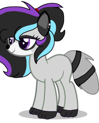 Size: 845x1049 | Tagged: safe, artist:circuspaparazzi5678, base used, oc, species:earth pony, species:pony, ear piercing, earring, jewelry, piercing, ponytail, raccoon pony, raccoon tail, raven sapphire