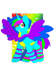 Size: 1800x2500 | Tagged: safe, artist:ponkus, oc, oc only, oc:cory sprinkles, species:alicorn, species:pony, alicorn oc, double wings, edgy, multiple wings, original character do not steal, rainbow, solo, wings