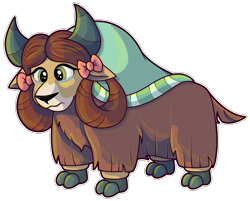 Size: 1280x1028 | Tagged: safe, artist:moonlightfan, character:yona, species:yak, bow, cloven hooves, female, hair bow, monkey swings, sad, simple background, solo