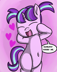 Size: 2400x3000 | Tagged: safe, artist:saburodaimando, character:starlight glimmer, species:pony, species:unicorn, newbie artist training grounds, belly button, cute, female, filly, glimmerbetes, implied sunburst, shipping, straight, twitterpated