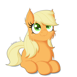 Size: 1500x1500 | Tagged: safe, artist:fajnyziomal, character:applejack, species:pony, cheek fluff, chest fluff, commission, cute, ear fluff, female, hatless, jackabetes, loose hair, missing accessory, prone, solo, your character here
