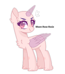 Size: 1266x1443 | Tagged: safe, artist:moon-rose-rosie, species:pony, base, blushing, chest fluff, ear fluff, female, heart, looking at you, transparent horn, transparent wings, wings