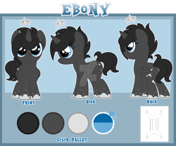 Size: 1600x1333 | Tagged: safe, artist:crystal-tranquility, oc, oc:ebony, species:alicorn, species:pony, deviantart watermark, female, filly, obtrusive watermark, reference sheet, simple background, solo, transparent background, watermark